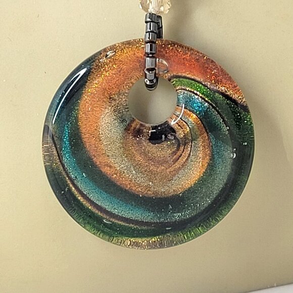 Hematite Necklace Murano Glass Rainbow Twirl Pendant - Picture 7 of 15